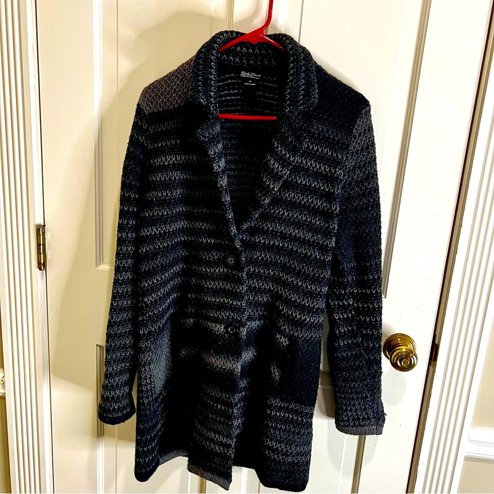 Lucky brand women’s chunky  sweater cardigan jacket in gray/black, siz medium